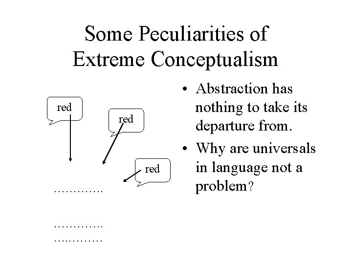 Some Peculiarities of Extreme Conceptualism red red …………. …. ……… • Abstraction has nothing