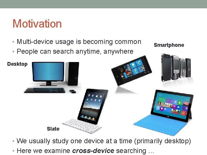 Motivation • Multi-device usage is becoming common • People can search anytime, anywhere Smartphone