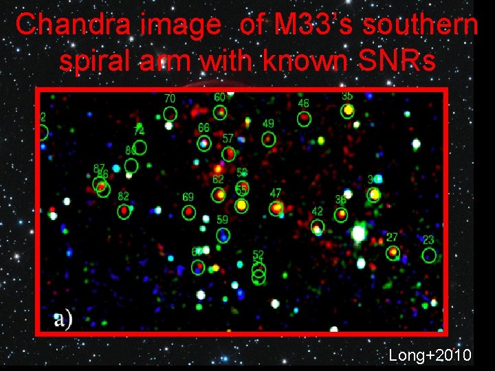 Chandra image of M 33’s southern spiral arm with known SNRs Long+2010 