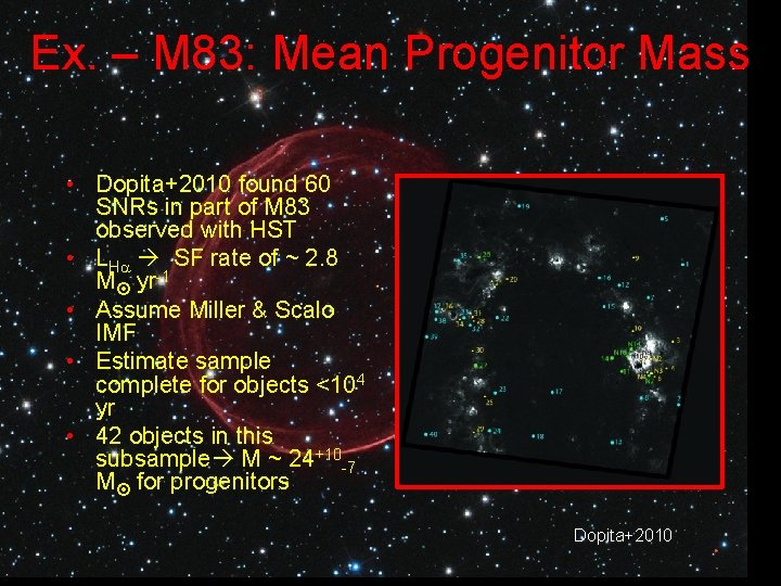 Ex. – M 83: Mean Progenitor Mass • Dopita+2010 found 60 SNRs in part