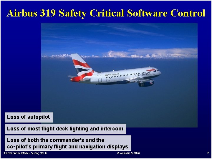 Airbus 319 Safety Critical Software Control Loss of autopilot Loss of most flight deck