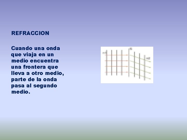 REFRACCION Cuando una onda que viaja en un medio encuentra una frontera que lleva