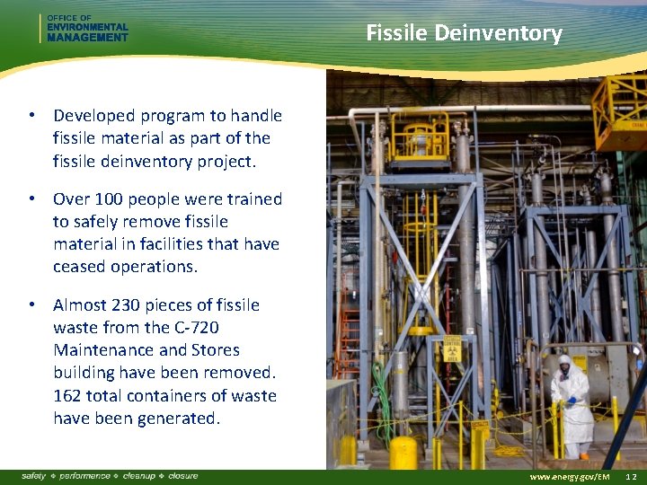 Fissile Deinventory • Developed program to handle fissile material as part of the fissile