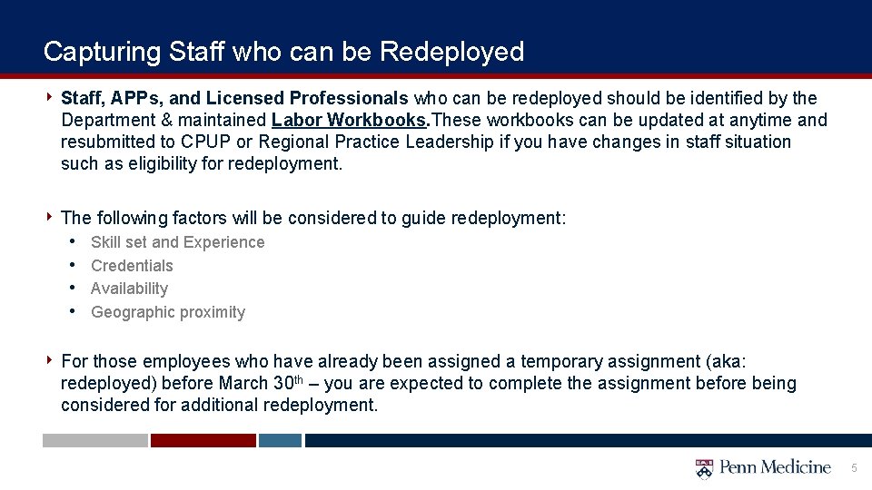 Capturing Staff who can be Redeployed ‣ Staff, APPs, and Licensed Professionals who can