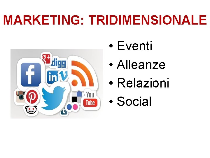 MARKETING: TRIDIMENSIONALE • Eventi • Alleanze • Relazioni • Social 