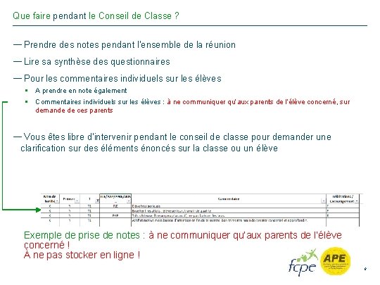 Que faire pendant le Conseil de Classe ? — Prendre des notes pendant l’ensemble