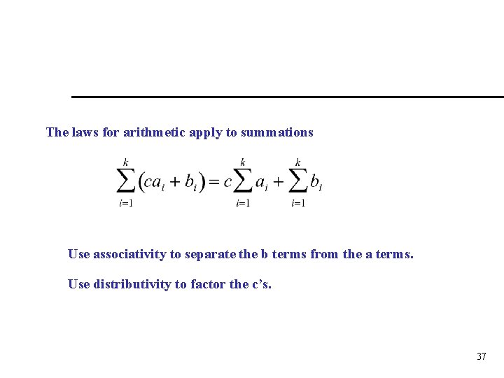 The laws for arithmetic apply to summations Use associativity to separate the b terms