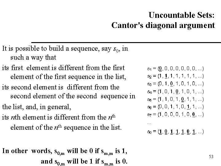 Uncountable Sets: Cantor's diagonal argument It is possible to build a sequence, say s