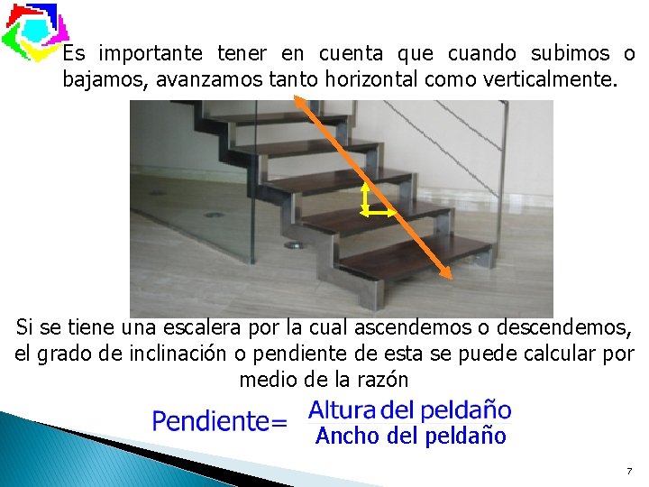 Es importante tener en cuenta que cuando subimos o bajamos, avanzamos tanto horizontal como