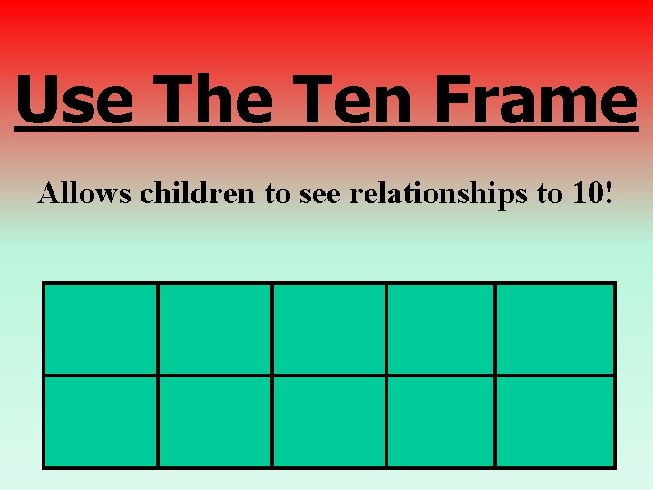 Use The Ten Frame Allows children to see relationships to 10! 