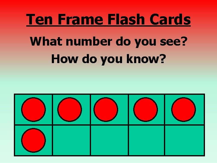 Ten Frame Flash Cards What number do you see? How do you know? 