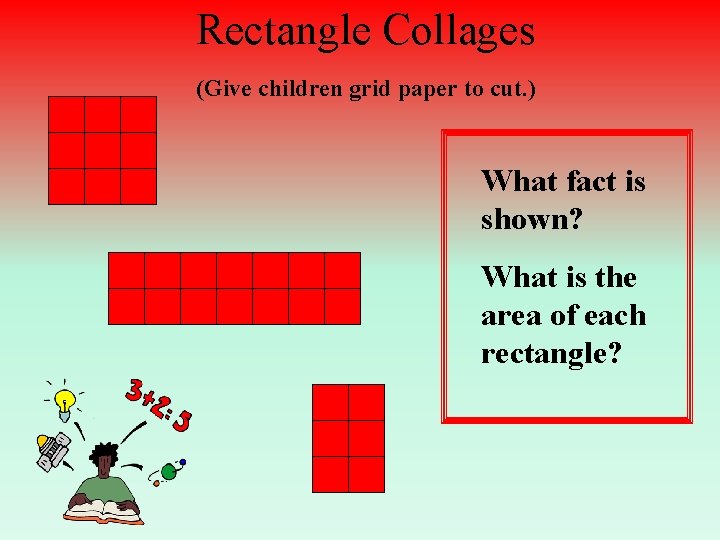 Rectangle Collages (Give children grid paper to cut. ) What fact is shown? What