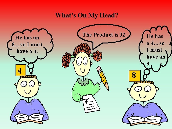 What’s On My Head? He has an 8…so I must have a 4. 4