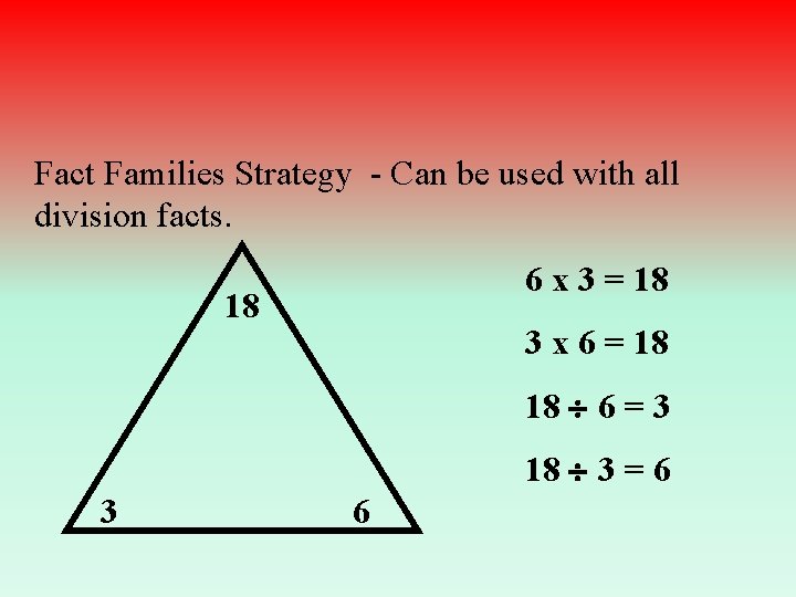 Fact Families Strategy - Can be used with all division facts. 6 x 3