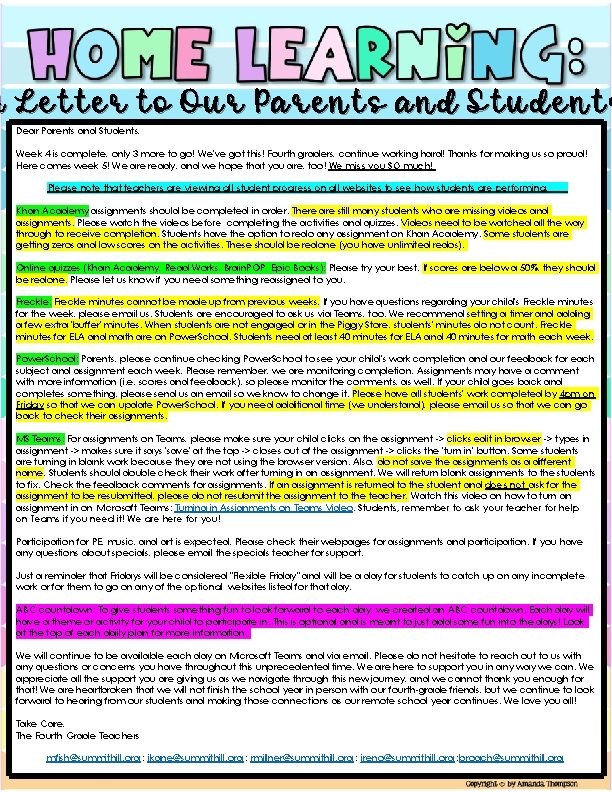 A Letter to Our Parents and Students Dear Parents and Students, Week 4 is A Letter to Our Parents and Students Dear Parents and Students, Week 4 is