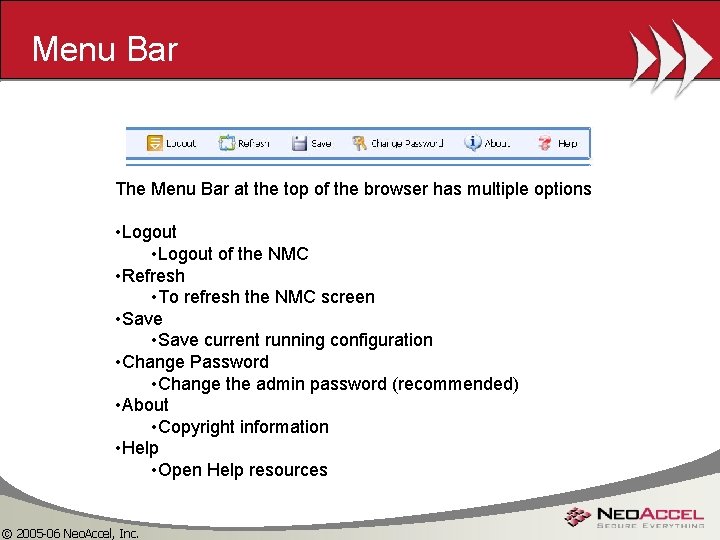 Menu Bar The Menu Bar at the top of the browser has multiple options