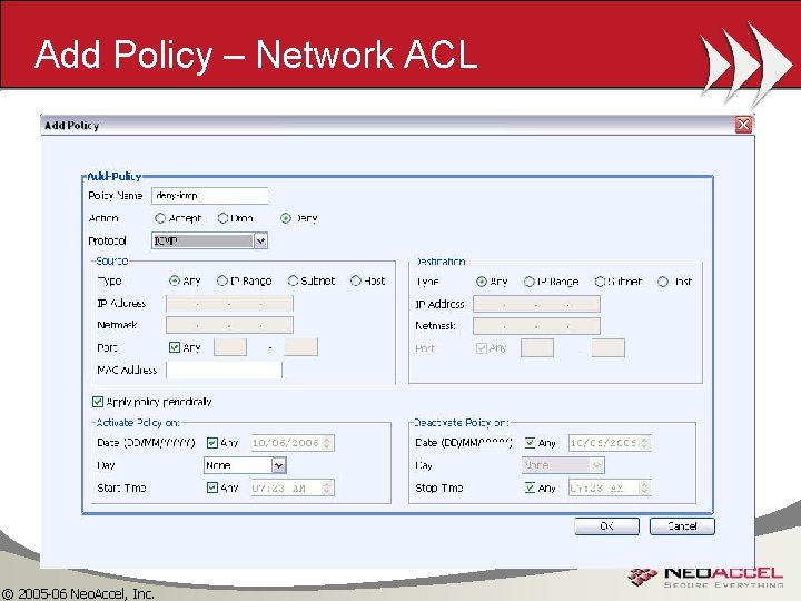 Add Policy – Network ACL © 2005 -06 Neo. Accel, Inc. 