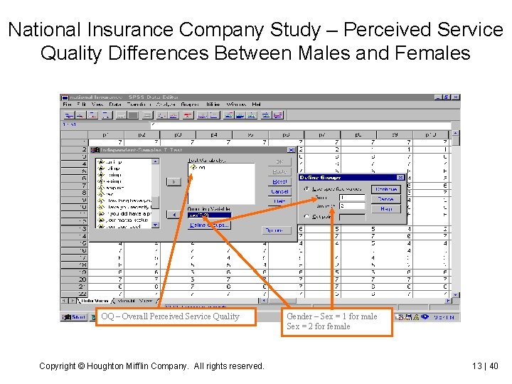 National Insurance Company Study – Perceived Service Quality Differences Between Males and Females OQ