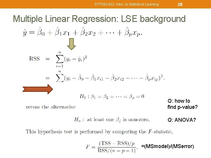 STT 592 -002: Intro. to Statistical Learning 28 Multiple Linear Regression: LSE background Q:
