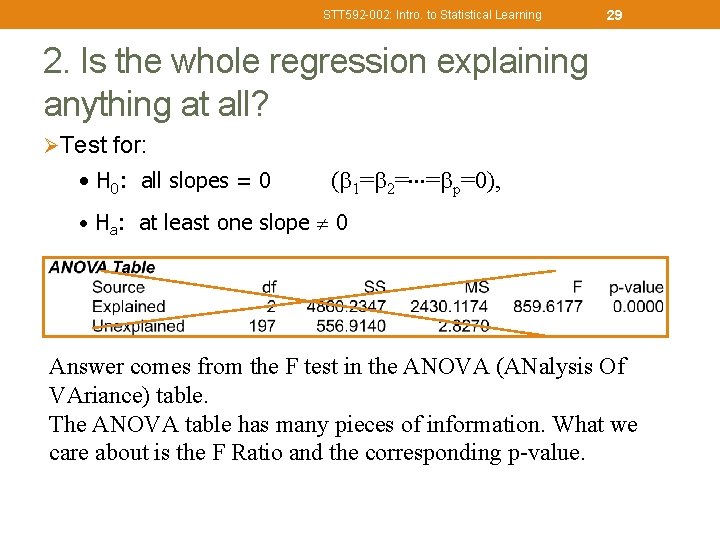 STT 592 -002: Intro. to Statistical Learning 29 2. Is the whole regression explaining