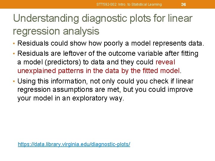 STT 592 -002: Intro. to Statistical Learning 36 Understanding diagnostic plots for linear regression