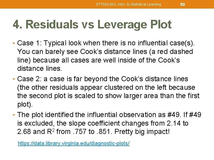 STT 592 -002: Intro. to Statistical Learning 50 4. Residuals vs Leverage Plot •