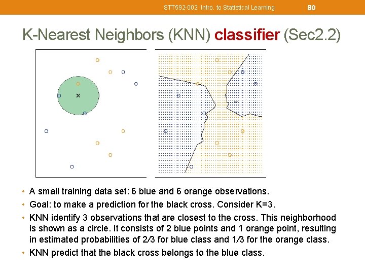STT 592 -002: Intro. to Statistical Learning 80 K-Nearest Neighbors (KNN) classifier (Sec 2.