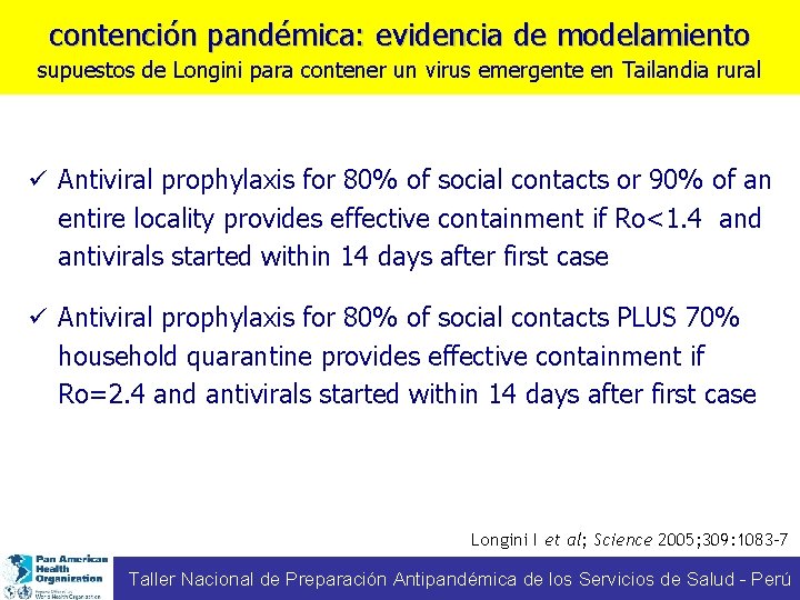 contención pandémica: evidencia de modelamiento supuestos de Longini para contener un virus emergente en