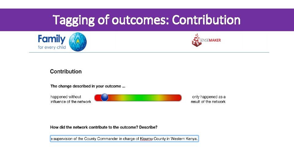 Tagging of outcomes: Contribution Tagging of outcomes: Contribution