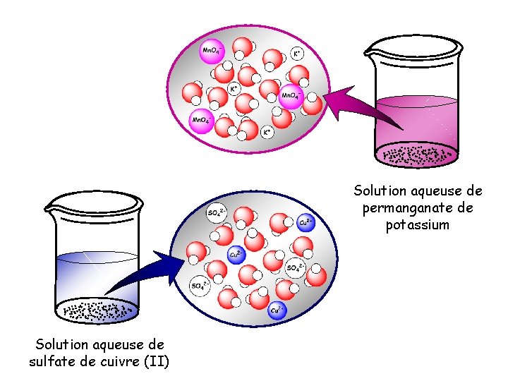 Solution aqueuse de permanganate de potassium Solution aqueuse de sulfate de cuivre (II) Solution aqueuse de permanganate de potassium Solution aqueuse de sulfate de cuivre (II)