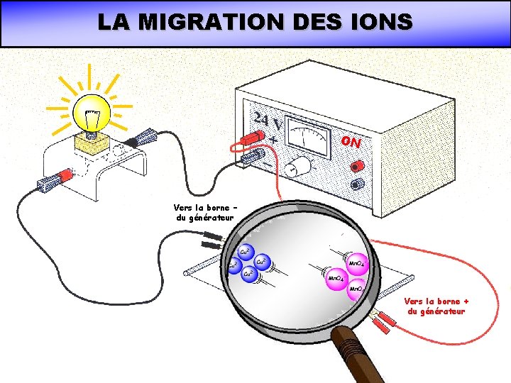 LA MIGRATION DES IONS ON Vers la borne – du générateur Vers la borne LA MIGRATION DES IONS ON Vers la borne – du générateur Vers la borne