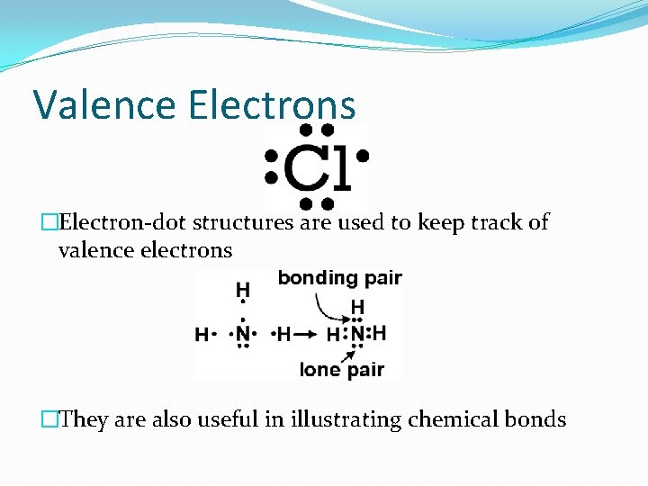 Valence Electrons �Electron-dot structures are used to keep track of valence electrons �They are