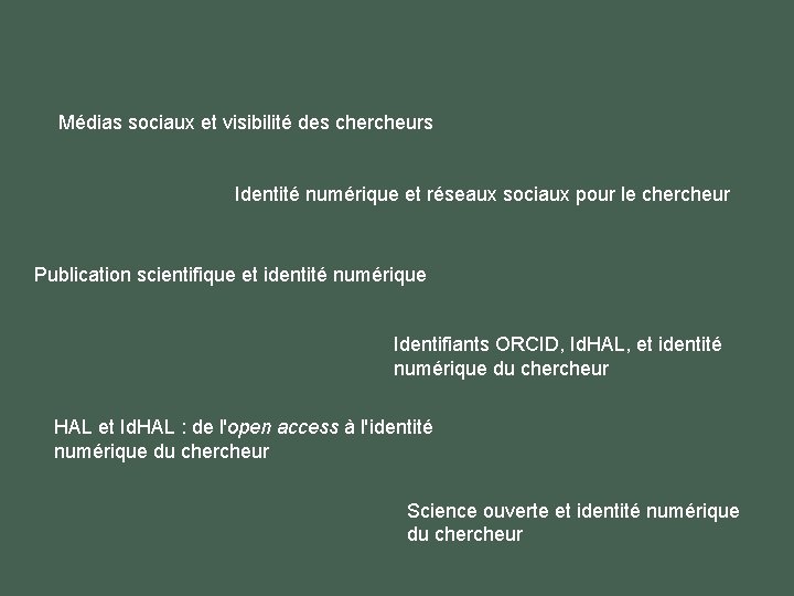 Médias sociaux et visibilité des chercheurs Identité numérique et réseaux sociaux pour le chercheur Médias sociaux et visibilité des chercheurs Identité numérique et réseaux sociaux pour le chercheur