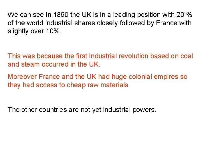 We can see in 1860 the UK is in a leading position with 20