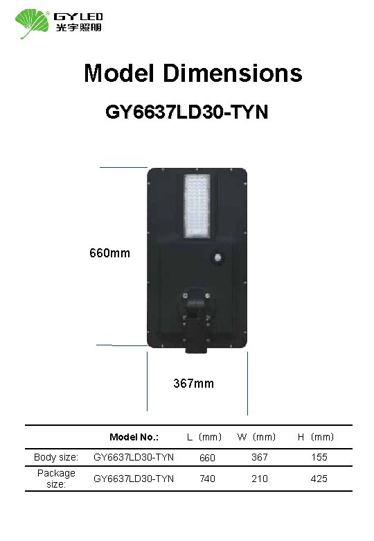 Model Dimensions GY 6637 LD 30 -TYN 660 mm 367 mm Model No. :