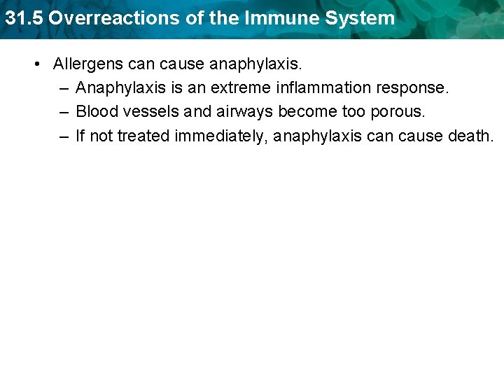 31. 5 Overreactions of the Immune System • Allergens can cause anaphylaxis. – Anaphylaxis