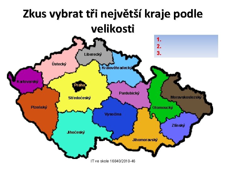 Zkus vybrat tři největší kraje podle velikosti 1. 2. 3. Liberecký Ústecký Karlovarský Královéhradecký