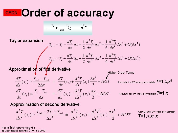 CFD 3 Order of accuracy Ti-1 x Ti Ti+1 Taylor expansion Approximation of first CFD 3 Order of accuracy Ti-1 x Ti Ti+1 Taylor expansion Approximation of first