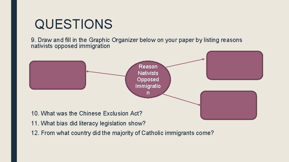 QUESTIONS 9. Draw and fill in the Graphic Organizer below on your paper by QUESTIONS 9. Draw and fill in the Graphic Organizer below on your paper by