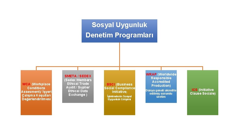 Sosyal Uygunluk Denetim Programları WCA (Workplace Conditions Assesment)/ İşyeri Çalışma Koşulları Değerlendirilmesi SMETA /