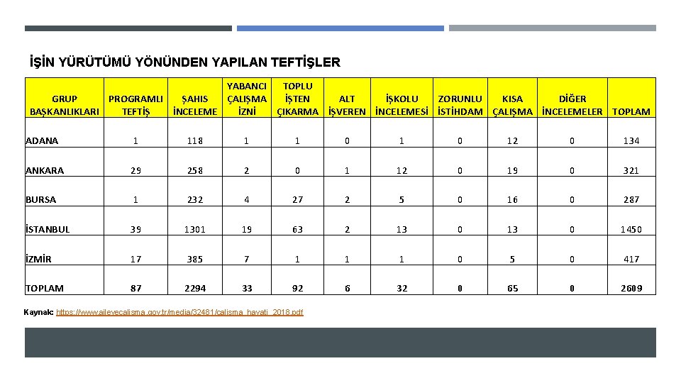 İŞİN YÜRÜTÜMÜ YÖNÜNDEN YAPILAN TEFTİŞLER YABANCI TOPLU GRUP PROGRAMLI ŞAHIS ÇALIŞMA İŞTEN ALT İŞKOLU