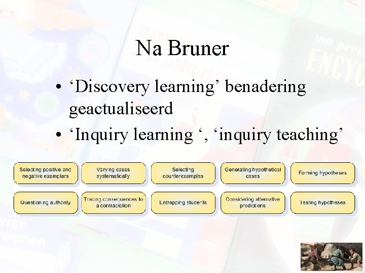 Na Bruner • ‘Discovery learning’ benadering geactualiseerd • ‘Inquiry learning ‘, ‘inquiry teaching’ 