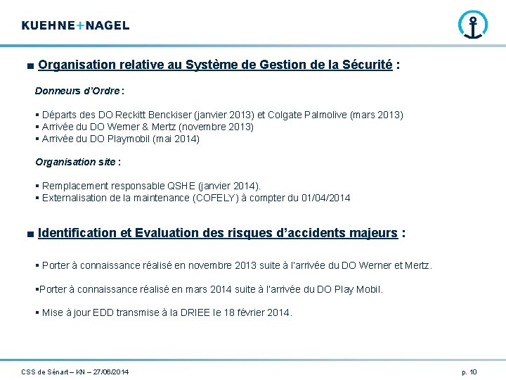 ■ Organisation relative au Système de Gestion de la Sécurité : Donneurs d’Ordre : ■ Organisation relative au Système de Gestion de la Sécurité : Donneurs d’Ordre :