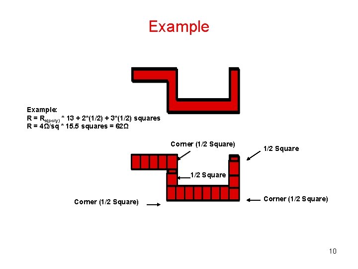 Example: R = Rs(poly) * 13 + 2*(1/2) + 3*(1/2) squares R = 4Ω/sq