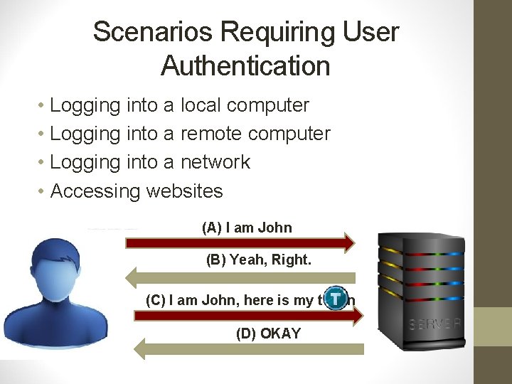 Scenarios Requiring User Authentication • Logging into a local computer • Logging into a