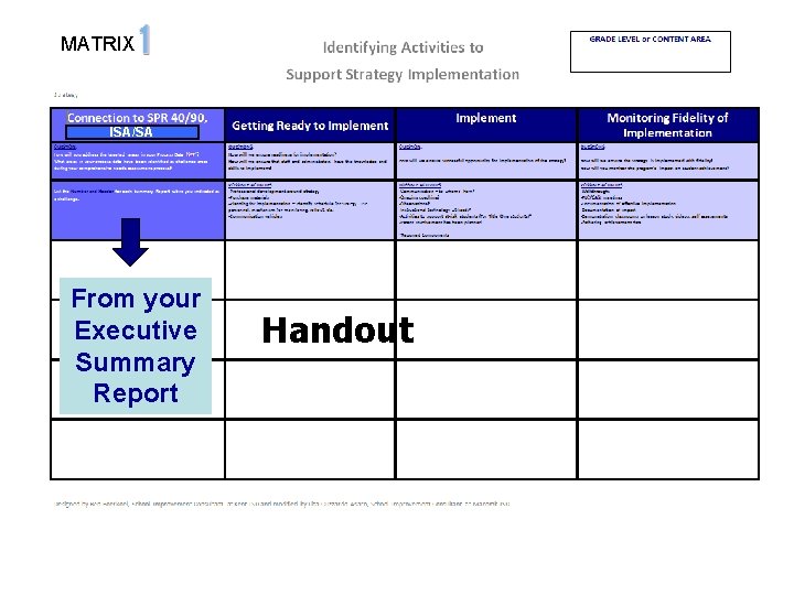 MATRIX ISA/SA From your Executive Summary Report Handout 