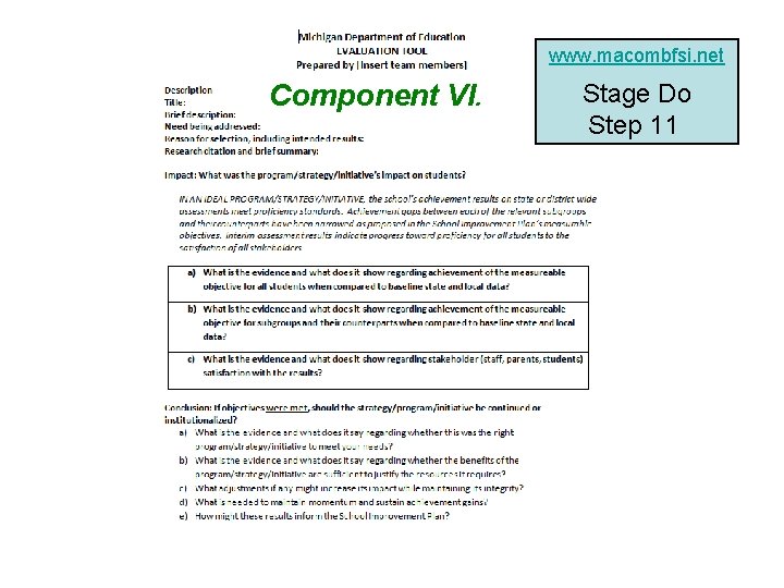 www. macombfsi. net Component VI. Stage Do Step 11 