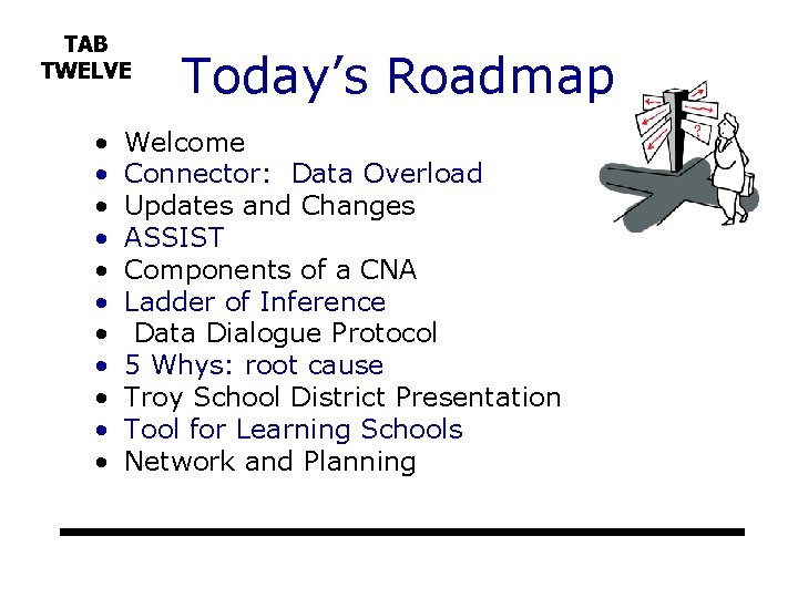 TAB TWELVE • • • Today’s Roadmap Welcome Connector: Data Overload Updates and Changes