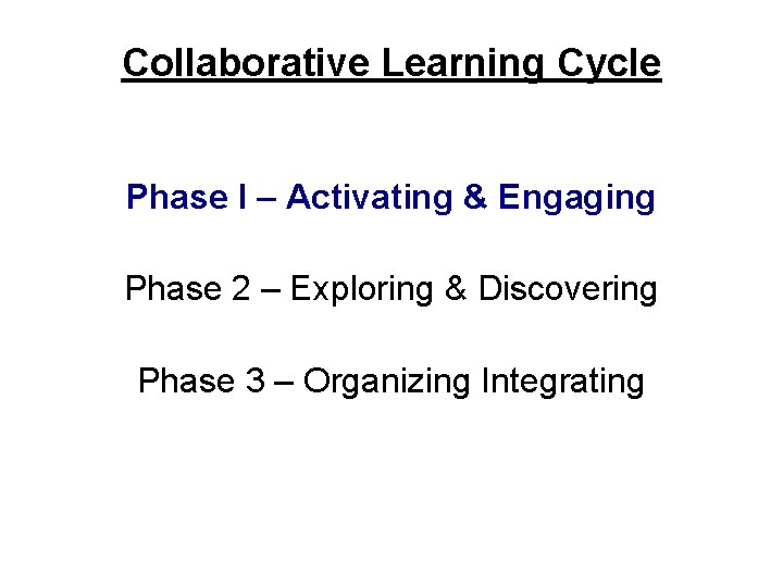 Collaborative Learning Cycle Phase I – Activating & Engaging Phase 2 – Exploring &