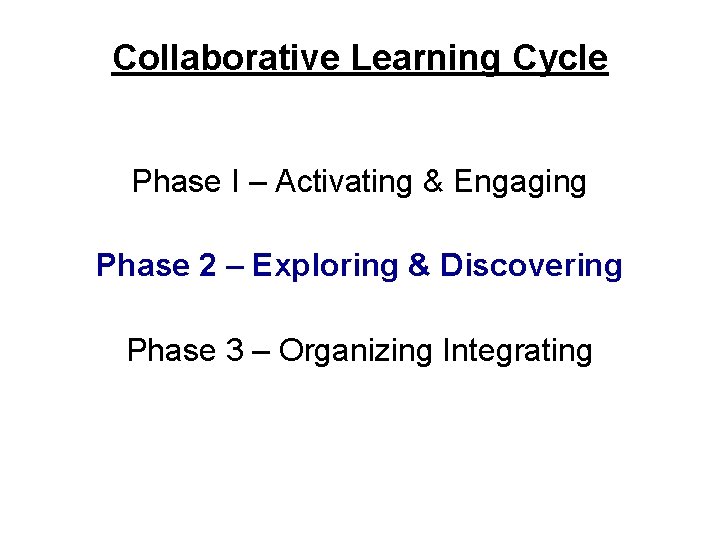 Collaborative Learning Cycle Phase I – Activating & Engaging Phase 2 – Exploring &